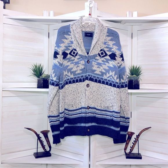 Lucky Brand Other - NWT Lucky Brand Southwestern print blue and gray cardigan sweater sz XL
